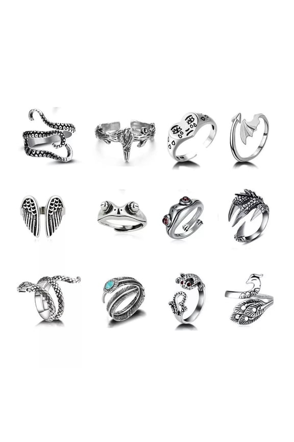 36pcs Vintage Animals Dragon Claw Snake Ring Men Punk Open Adjustable Rings