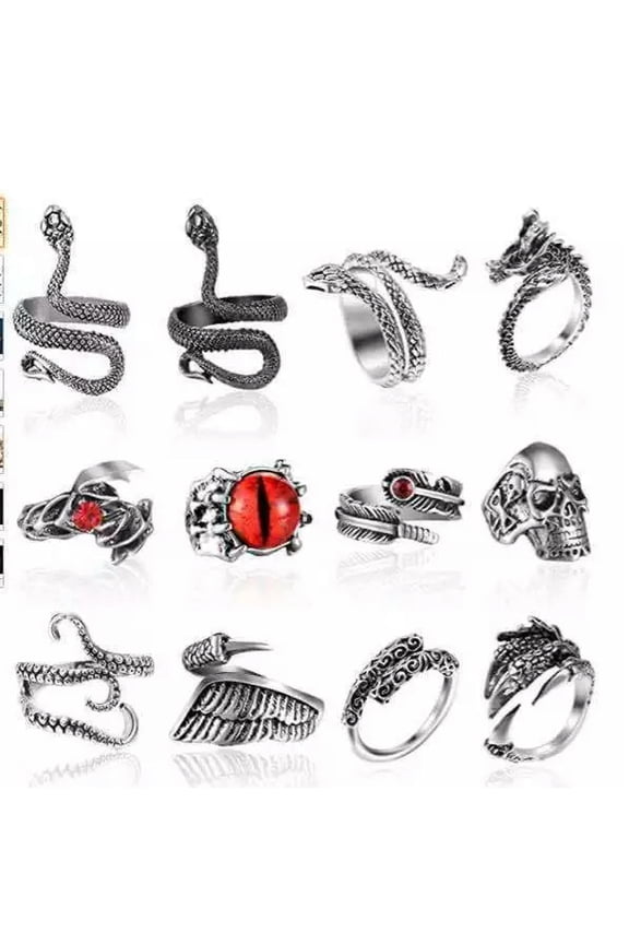 36pcs Vintage Animals Dragon Claw Snake Ring Men Punk Open Adjustable Rings