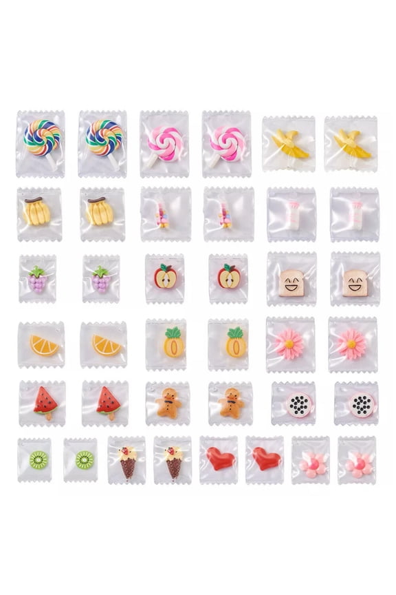 38Pcs Resin Charms Beads Imitation Food Fruit Pendants Hanging Ornament
