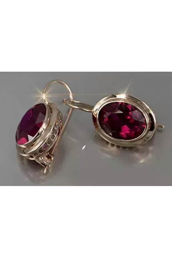 3Ct Oval Cut Lab-Created Red Ruby Drop/Dangle Earrings 14K Yellow Gold Plated