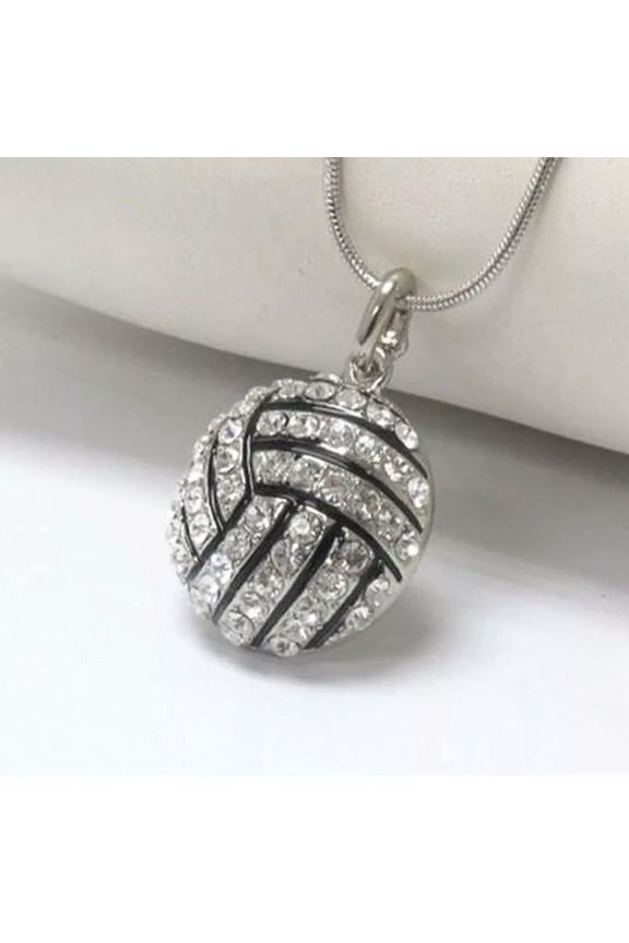 3D Crystal Rhinestone Volleyball Pendant Snake Chain Necklace Unisex Jewel_tu