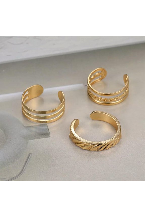 3PCS Fashion Ins Open Toe Rings For Women Adjustable Simple Minimal Feet Ring