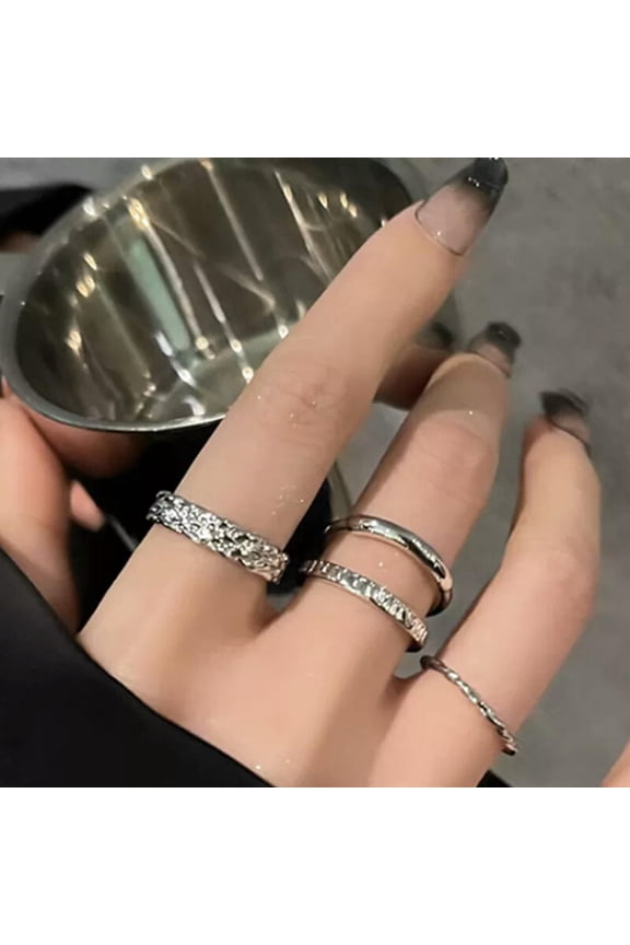 3PCS Fashion Vintage Punk Adjustable Finger Rings Silver Color Opening Ring WY4