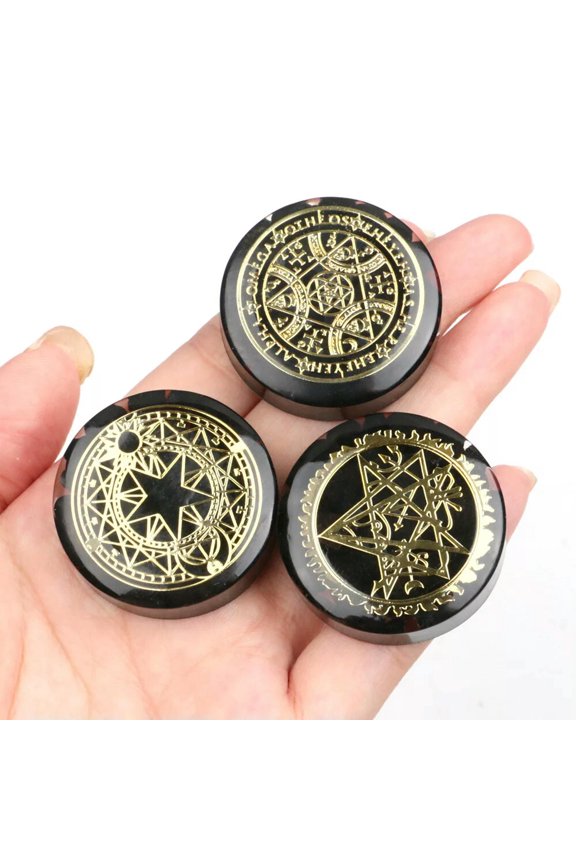 3PCS Shungite Orgone Busters EMF & 5G Healing Protection Energy Symbols Orgonite