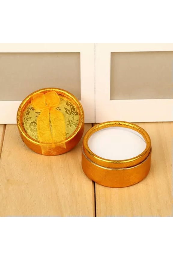3Pcs Round Velvet Jewelry Box Ring Box for Earring Necklace Bracelet Gift Box-gold-1PCS