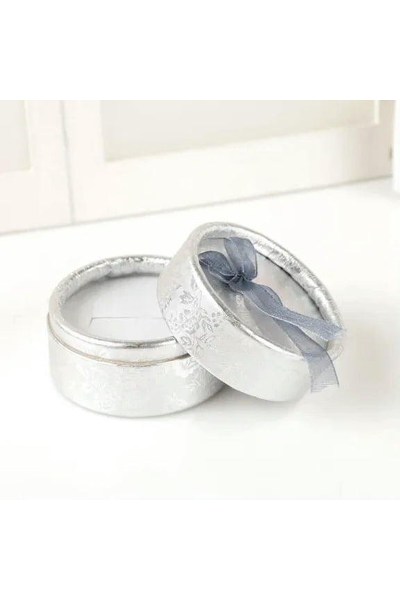 3Pcs Round Velvet Jewelry Box Ring Box for Earring Necklace Bracelet Gift Box-silver-1PCS