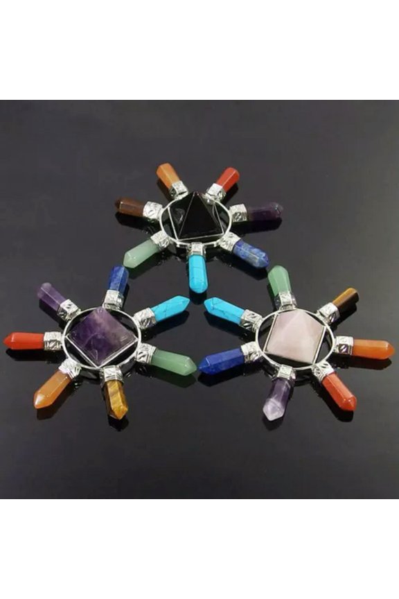 3pcs 7 Chakra Stone Crystal Healing Energy Pyramid Amethyst Agate Rose Quartz