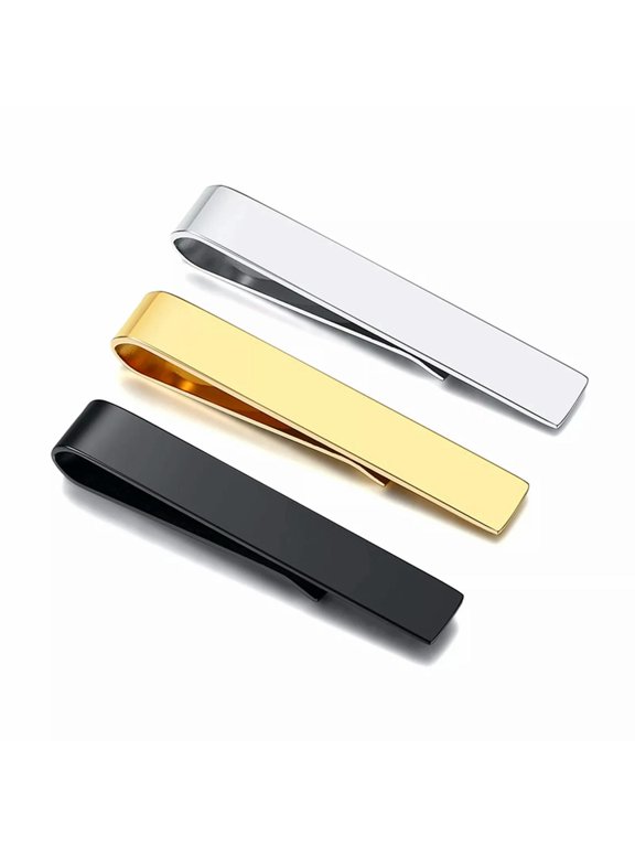 3pcs Mens Stainless Steel Tie Clip Necktie Bar Clasp Clamp Pin Gold Black Silver