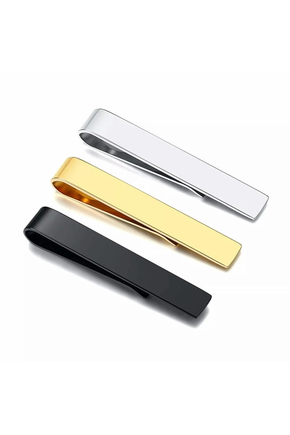 3pcs Mens Stainless Steel Tie Clip Necktie Bar Clasp Clamp Pin Gold Black Silver