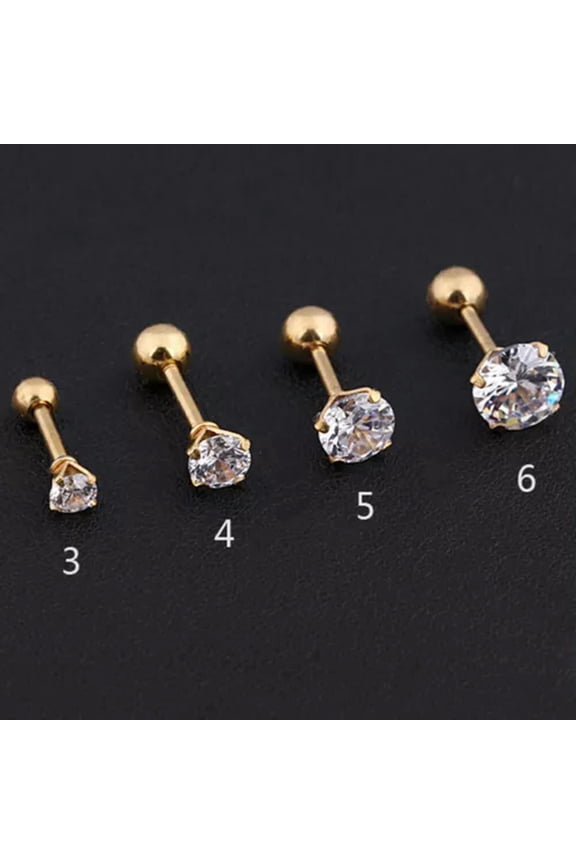 3x Surgical Steel Gem Earartilage Piercing Barbell Helix Stud Earrin —-Gold-3MM-3 Stk