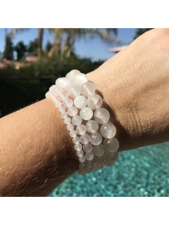 4~10mm Selenite Natural Stone Bracelet Positive Energy Chakra Protection Reiki-4mm