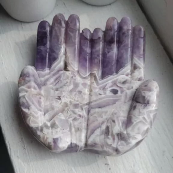 MATROOY 4" Natural Quartz Crystal Prayer Hands, Offering Hands, Altar Hands Carved Reiki-Amethyst