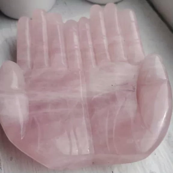 MATROOY 4" Natural Quartz Crystal Prayer Hands, Offering Hands, Altar Hands Carved Reiki-Rose Quartz