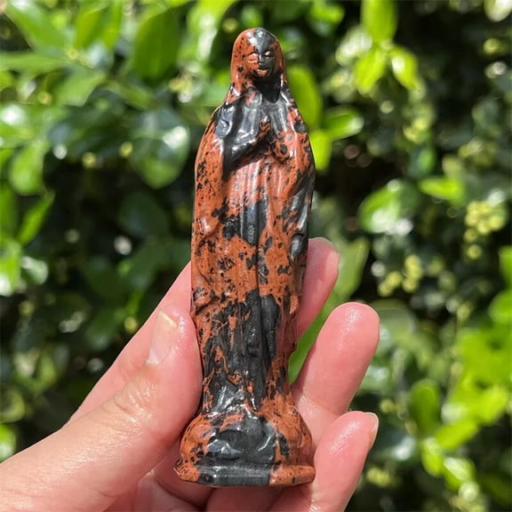 MATROOY 4" Natural Red Obsidian Virgin Mary Quartz skull crystal skull Figurines Gem 1PC