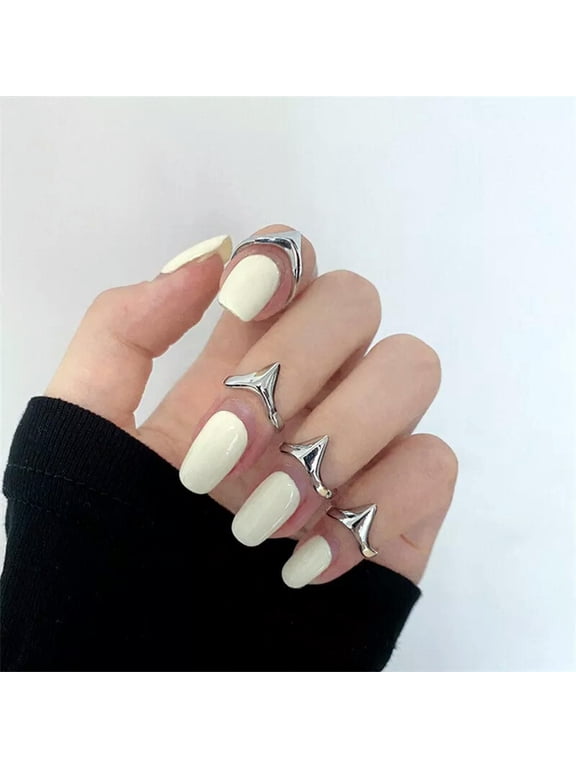 4 Pcs Y2k Metal Index Finger Rings Punk Hiphop Gothic Geometric Buckle R_yi