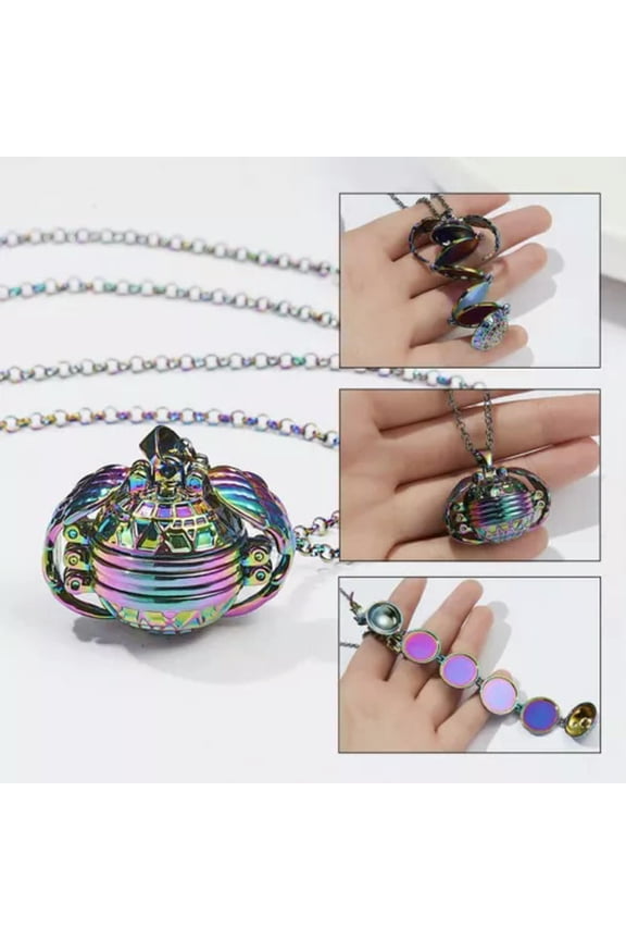 4 Photo Memory Floating Locket Pendant Angel Wing Necklace Women Men Jewellery-Round colorful