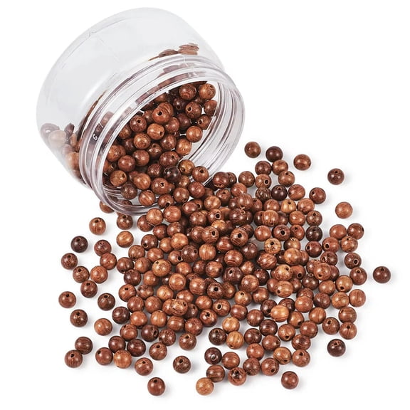 MATROOY 400pcs/box Waxed Wooden Beads Undyed Round Coffee 6mm Loose Craft Beads