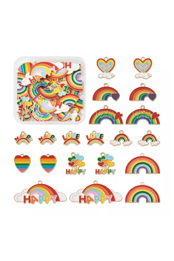 40Pcs Rainbow Enamel Alloy Pendants 10 Style Rainbow Color Heart Charms