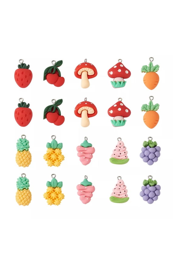 40Pcs Resin Charms Fruit Vegetable Theme Mixed Color Handmade Accessories