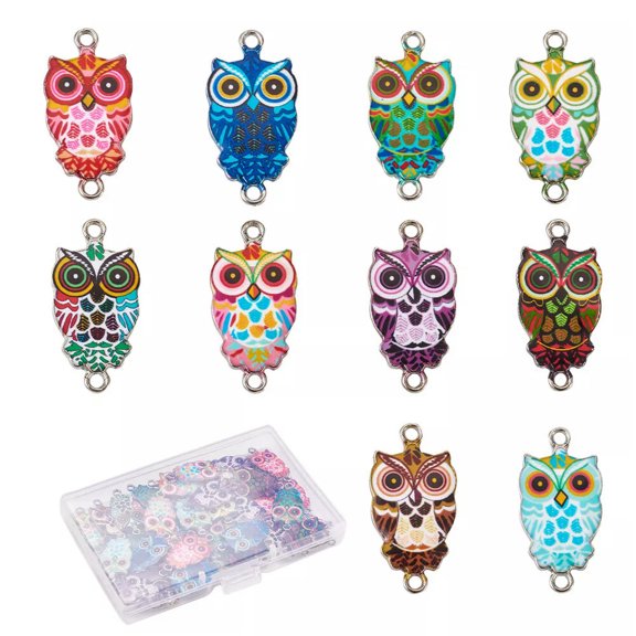 MATROOY 40pcs 10 Styles Owl Enamel Link Connectors Charms Pendants Mixed Colorful 25mm