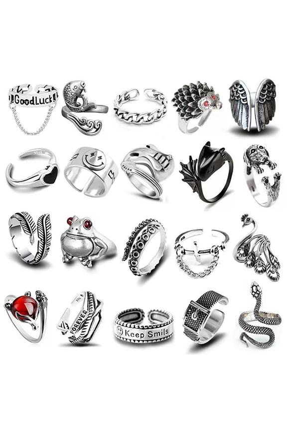 40pcs Vintage Animals Dragon Claw Snake Ring Men Punk Open Adjustable Rings