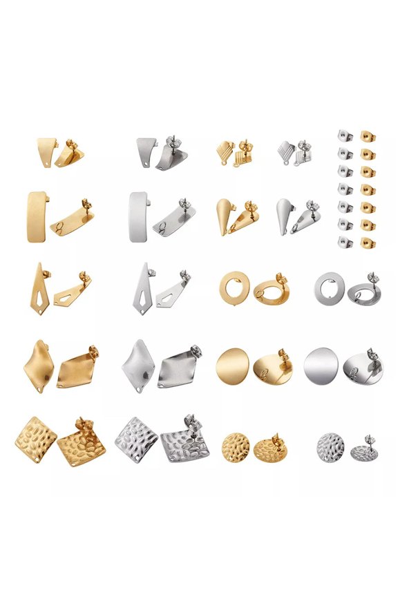 40sets Earring Posts Kit - Stainless Steel Ear Stud with Loop & Earring Backs