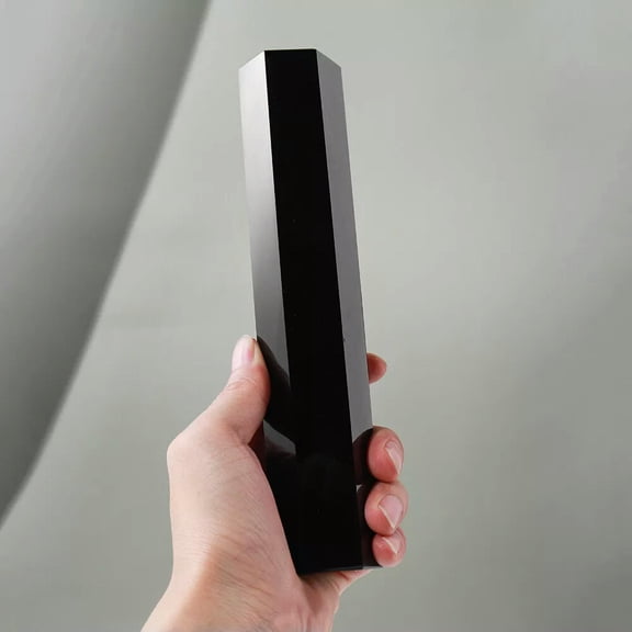 MATROOY 450~500g Natural Black Obsidian Crystal Column Wand Point Reiki Healing Stone