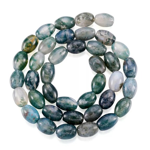 MATROOY 45pcs Natural Moss Agate Stone Beads Oval Healing Crystal Loose Gemstone 8mm