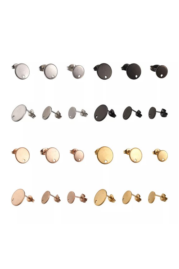 48Pcs Stainless Steel Earring Posts with Loop Flat Round Ear Stud 8-12mm