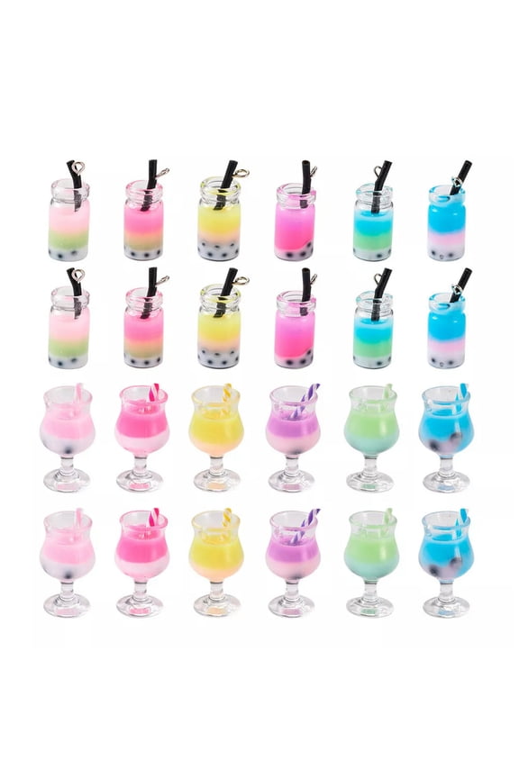 48pcs 12 Styles Cute Milk Tea Boba Pendants Colorful Drink Cup Dangle Charms