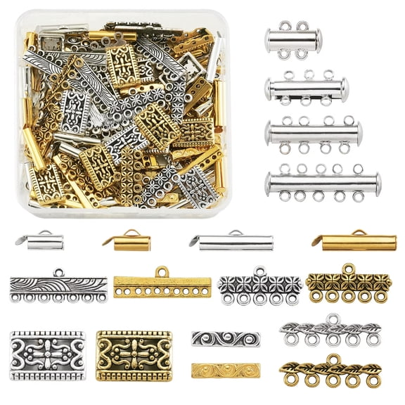 MATROOY 48pcs/box Brass Magnetic Slide Lock Clasps & Link Connector Mixed Styles