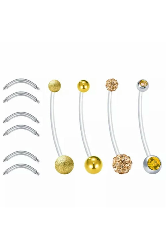 4Pcs 14G Pregnancy Belly Button Rings Sport Maternity Flexible Navel Belly Rings-Gold