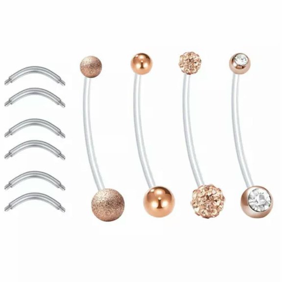 MATROOY 4Pcs 14G Pregnancy Belly Button Rings Sport Maternity Flexible Navel Belly Rings-Rosegold