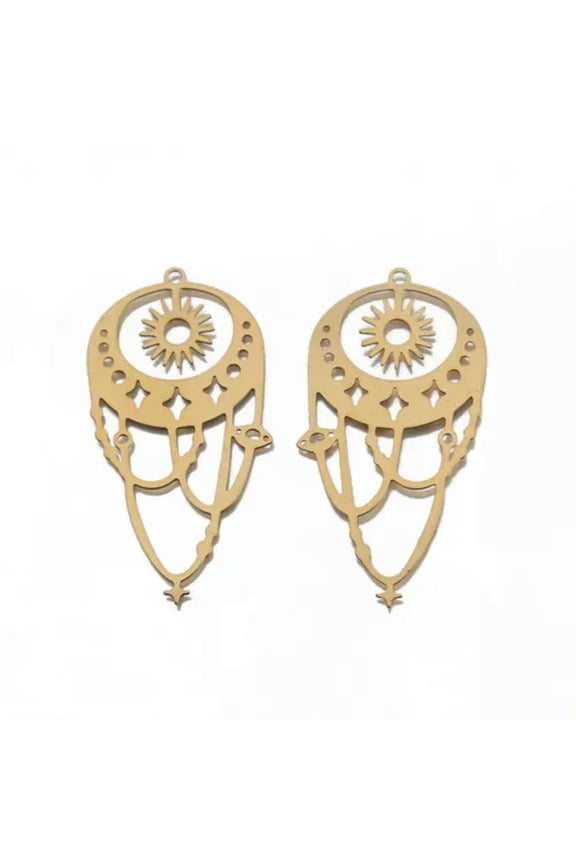 4Pcs Raw Brass Celestial Sun Moon Star Charms Moon Phase Pendant For Diy Jewelry-22x43.5mm
