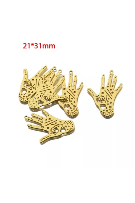 4Pcs Raw Brass Third Eye Charm Hamsa Hand Pendant,Palmistry Charms For Jewelry-Hand 1