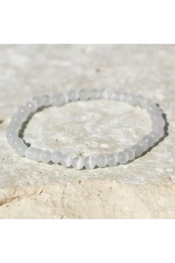 4mm Natural Gemstone Round Beads Layering Healing Bracelets for Reiki Balance-Selenite