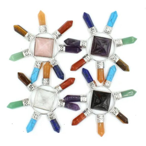 MATROOY 4pcs Pyramid Energy Generator 7 Reiki Chakra Crystal Hexagon Point Gemstones