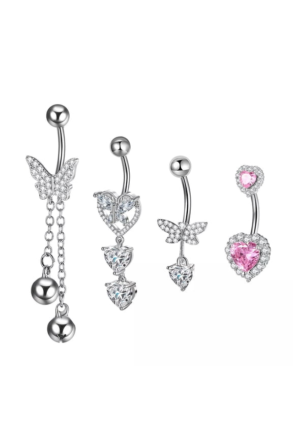 4pcs Surgical Steel Butterfly Dangle Belly Button Rings for Women Body Piercings