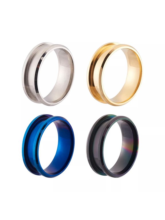 4pcs/box Stainless Steel Grooved Finger Ring Setting Ring Core Blank Mixed Color