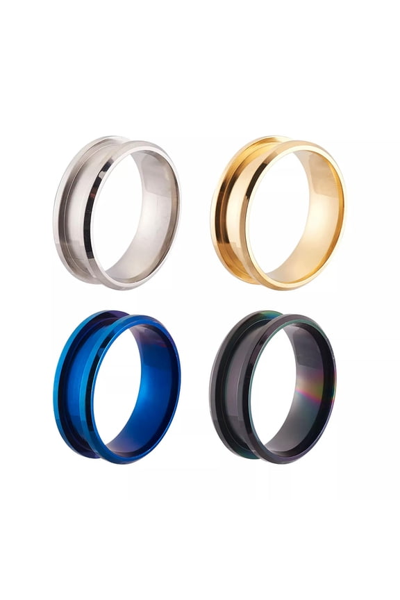 4pcs/box Stainless Steel Grooved Finger Ring Setting Ring Core Blank Mixed Color