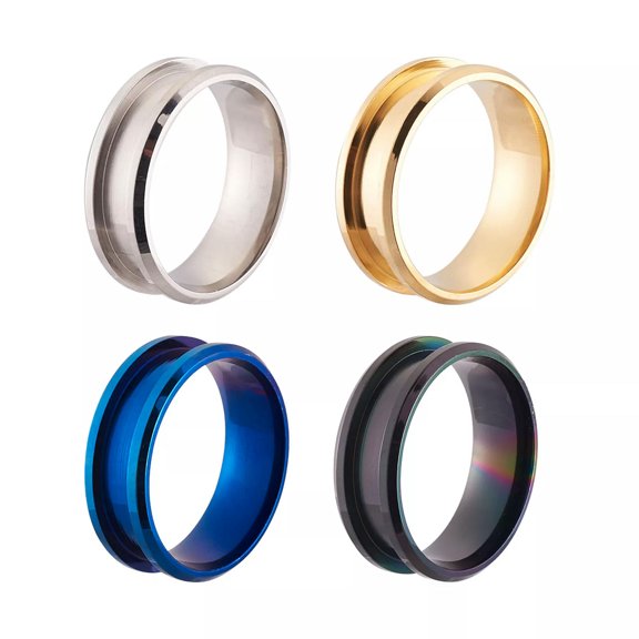 MATROOY 4pcs/box Stainless Steel Grooved Finger Ring Setting Ring Core Blank Mixed Color