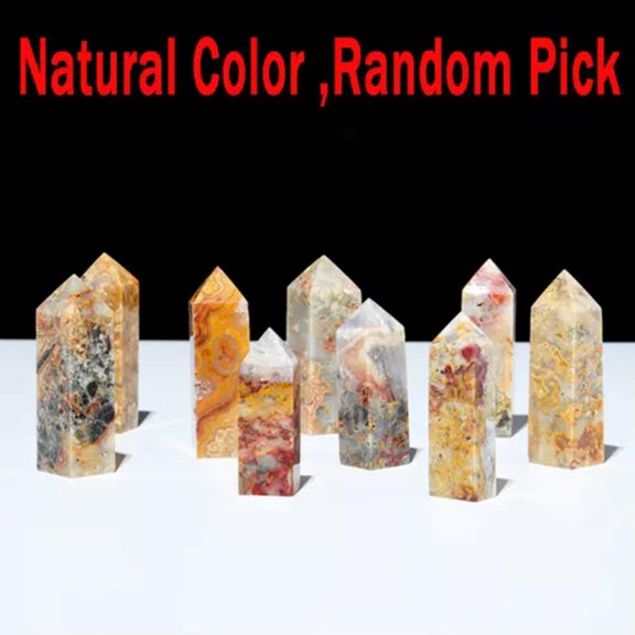 MATROOY 5~7cm Natural Crazy Agate Obelisk Quartz Crystal Wand Point Quadrangular Prism-5-6cm