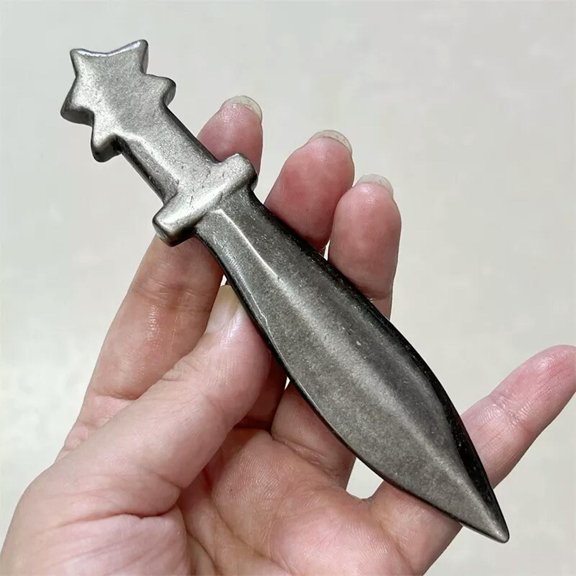 MATROOY 5"+ Natural Silver Obsidian dagger Carved skull Quartz Crystal Skull Healing 1PC