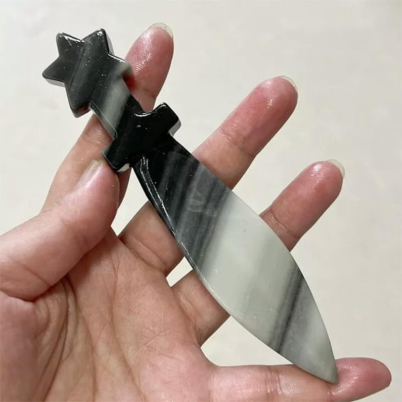 MATROOY 5"+ Natural Tai Chi Stone dagger Carved skull Quartz Crystal Skull Healing 1PC