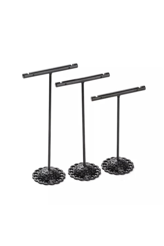 5 Sets T Bar Iron Earring Displays Tree Stand 3 Sizes Ear Stud Display Rack-Black
