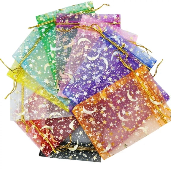 MATROOY 50 Pcs Gold Organza Bags for Party Favor Candy Drawstring Clear Gift