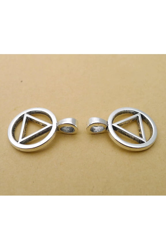 50 pcs Antique Silver Anonymous AA Recovery Sobriety Triangle Charms Pendant