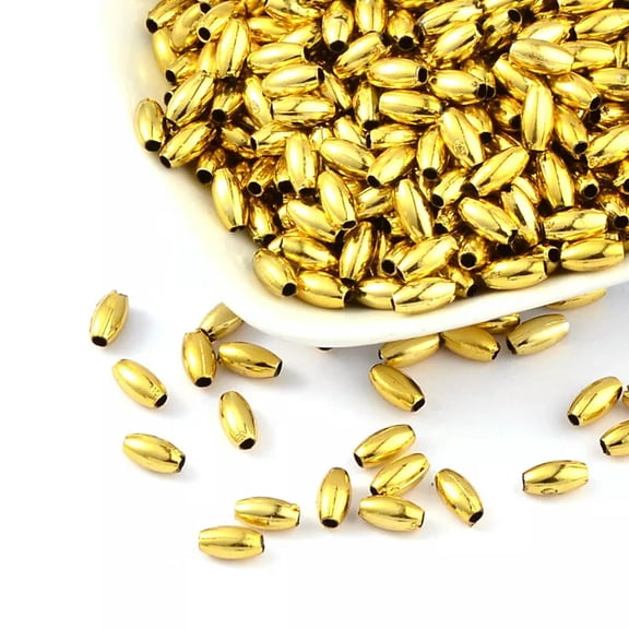 MATROOY 500pcs Plastic Acrylic Rice Beads Golden Plated Spacer Bead 8x4mm Craft Making