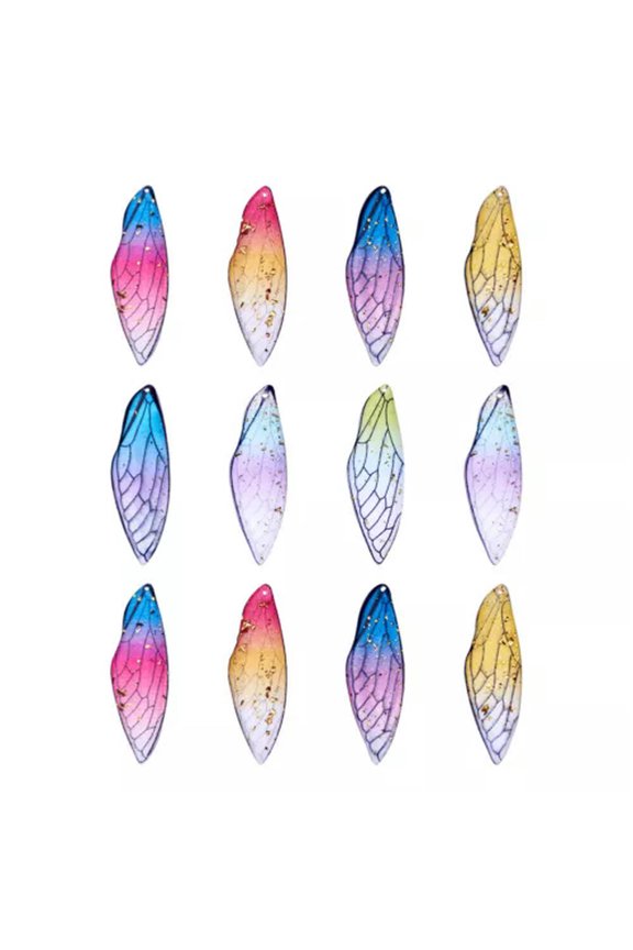 50Pcs Resin Big Wing Charms Insects Wing Pendants Colorful with Gold Foil 51mm-Random Mixed