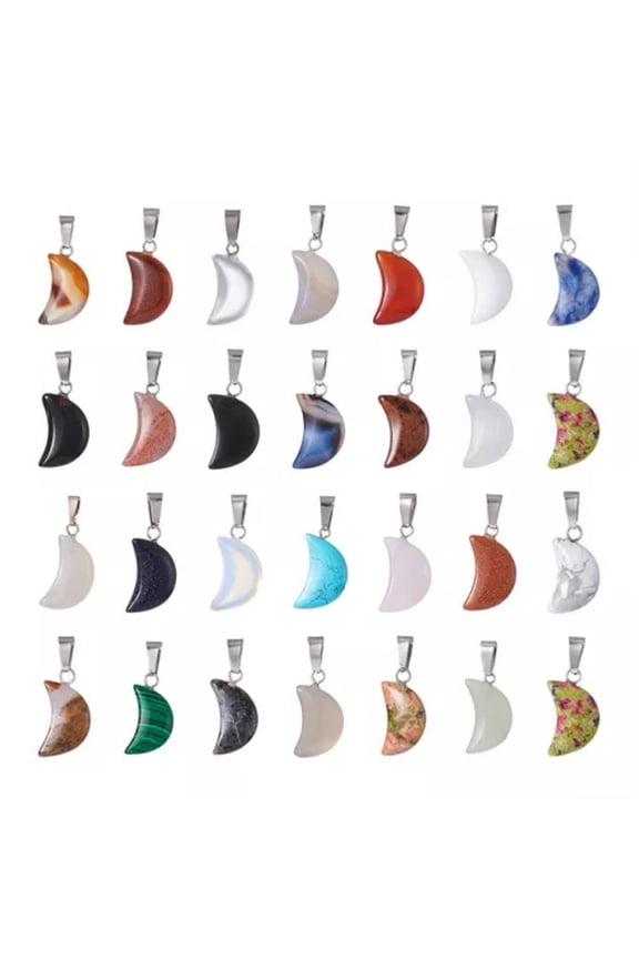 50X Natural Stone Gemstone Pendants Mixed Design Crystal Quartz Charms-Moon